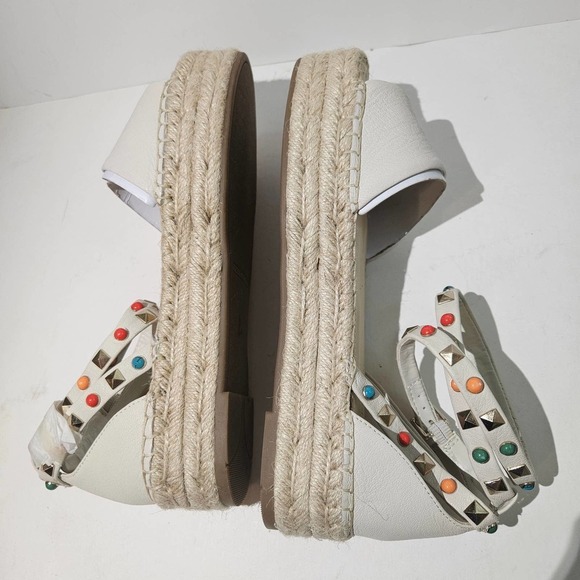 NWOT Marc Fisher Vejan Platform Espadrille Ankle Wrap Sandal 8 Beige Studded - Picture 6 of 10